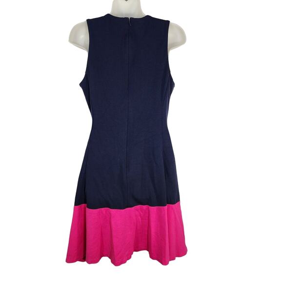 Eliza J Dress Size 6 Blue Pink Color Block Fit And Flare A Line Pockets Knee - Picture 2 of 12